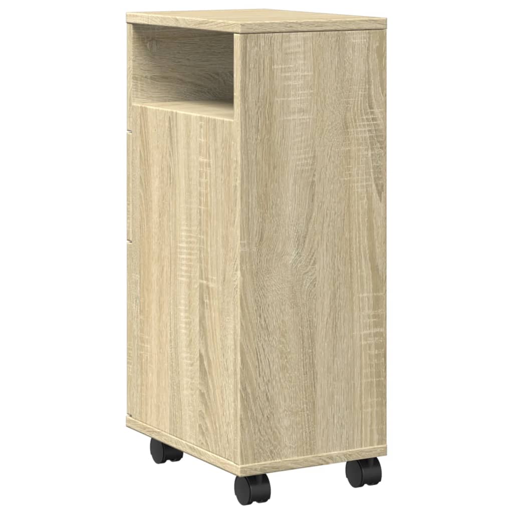 vidaXL Narrow Bathroom Cabinet with Wheels Sonoma Oak Engineered Wood 6