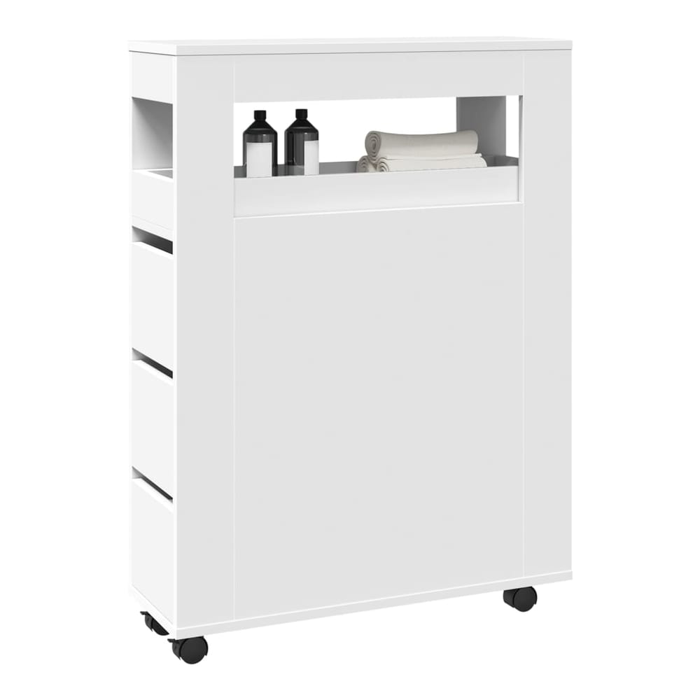 Narrow Bathroom Cabinet with Wheels Engineered Wood White