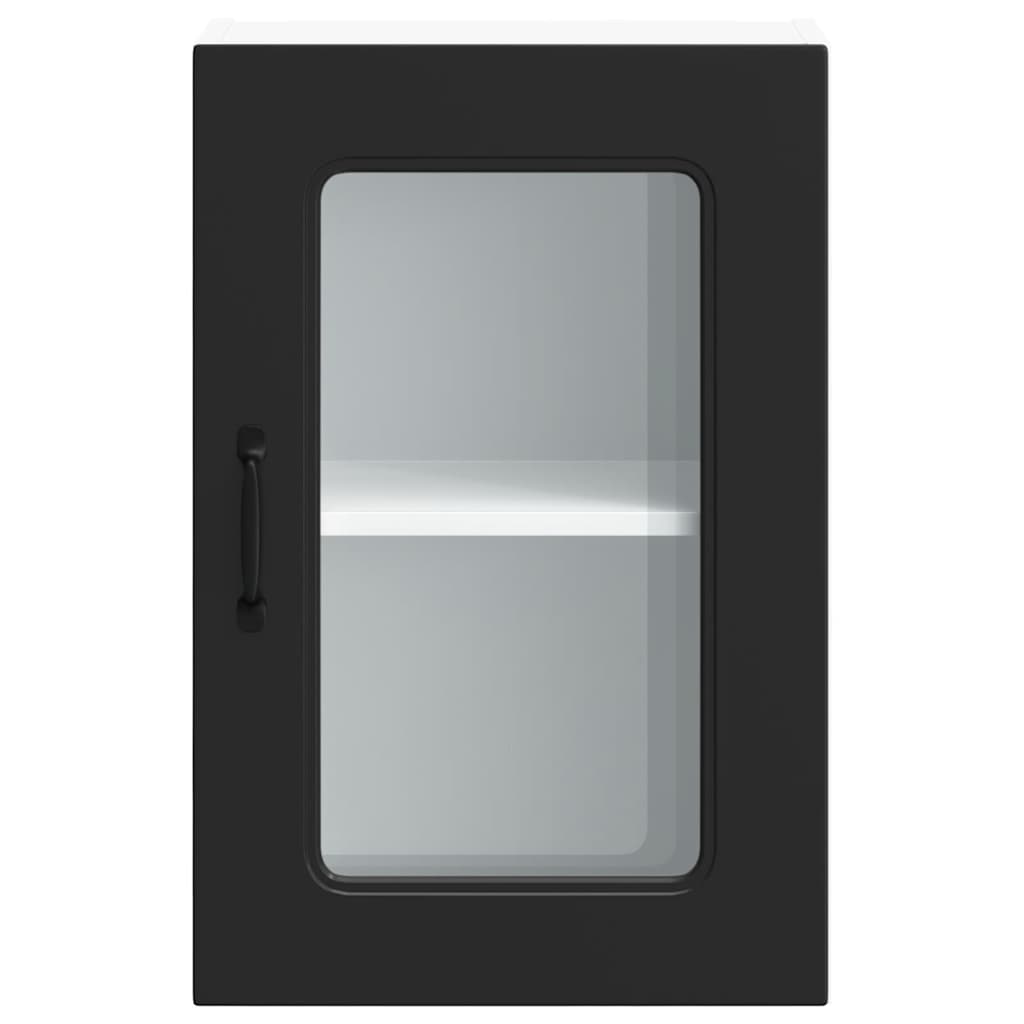 vidaXL Kitchen Wall Cabinet with Glass Door Kalmar Black Engineered Wood 6