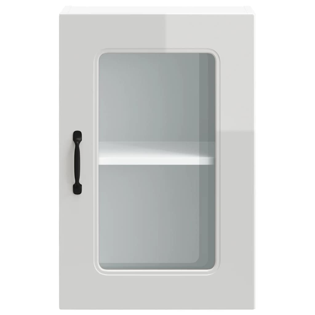 vidaXL Kitchen Wall Cabinet with Glass Door Kalmar High Gloss White Engineered Wood 6