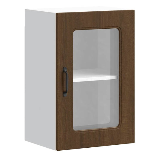 Kitchen Wall Cabinet with Glass Door "Kalmar" Brown oak 1x wall glass cabinet (1 door) 40 cm wide 60 cm high–40 x 31 x 40 cm 1x wall glass cabinet (1 door) 40 cm wide 60 cm high