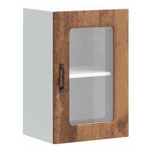 Kitchen Wall Cabinet with Glass Door "Kalmar" Old wood 1x wall corner cabinet 57 cm wide 100 cm high–2x wall glass cabinet (1 door) 40 cm wide 40 cm high 1x wall glass cabinet (1 door) 40 cm wide 60 cm high