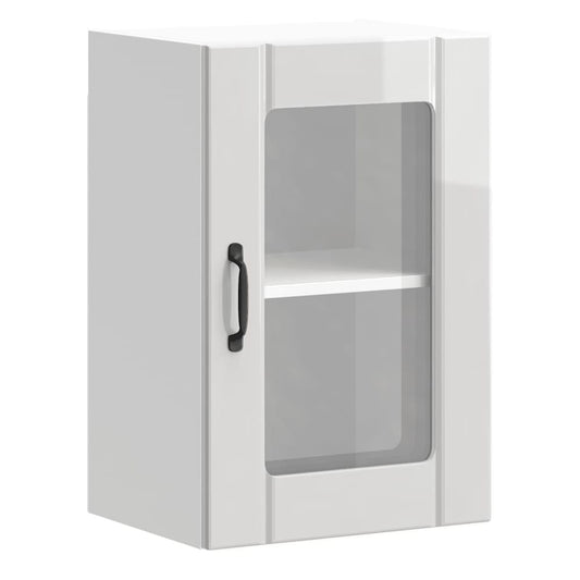 Kitchen Wall Cabinet with Glass Door "Lucca" High gloss white 1x wall corner cabinet 57 cm wide 100 cm high–2x wall glass cabinet (1 door) 40 cm wide 40 cm high 1x wall glass cabinet (1 door) 40 cm wide 60 cm high