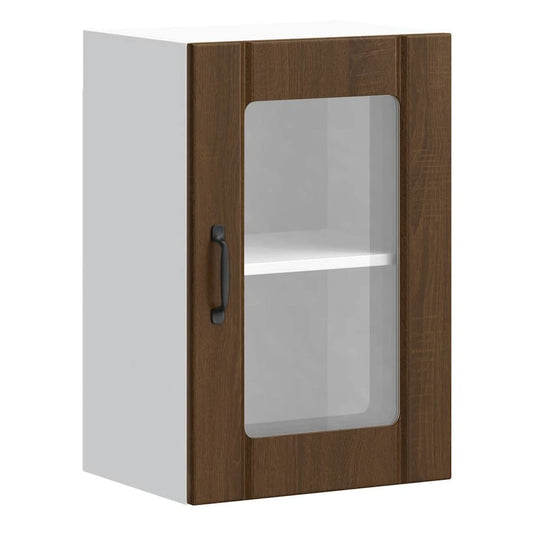Kitchen Wall Cabinet with Glass Door "Lucca" Brown oak 1x wall corner cabinet 57 cm wide 100 cm high–2x wall glass cabinet (1 door) 40 cm wide 40 cm high 1x wall glass cabinet (1 door) 40 cm wide 60 cm high