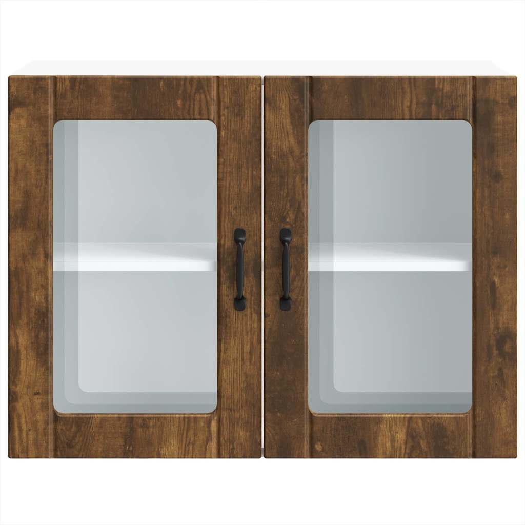 vidaXL Kitchen Wall Cabinet with Glass Door Lucca Smoked Oak Engineered Wood 6