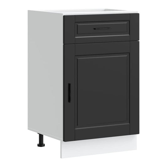 Kitchen Base Cabinet "Porto" Engineered Wood Black 1x bottom cabinet (1 door 1 drawer) 30 cm wide 81.5 cm high–1x wall cabinet (1 door) 30 cm wide 100 cm high 1x bottom cabinet (1 door 1 drawer) 50 cm wide 81.5 cm high