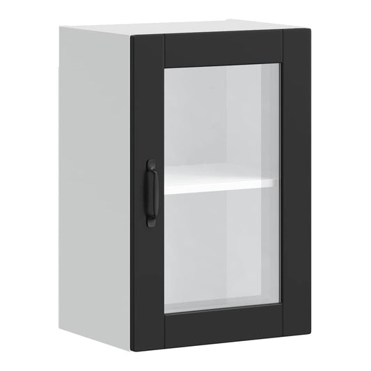Kitchen Wall Cabinet with Glass Door "Porto" Black 1x wall corner cabinet 57 cm wide 100 cm high–2x wall glass cabinet (1 door) 40 cm wide 40 cm high 1x wall glass cabinet (1 door) 40 cm wide 60 cm high