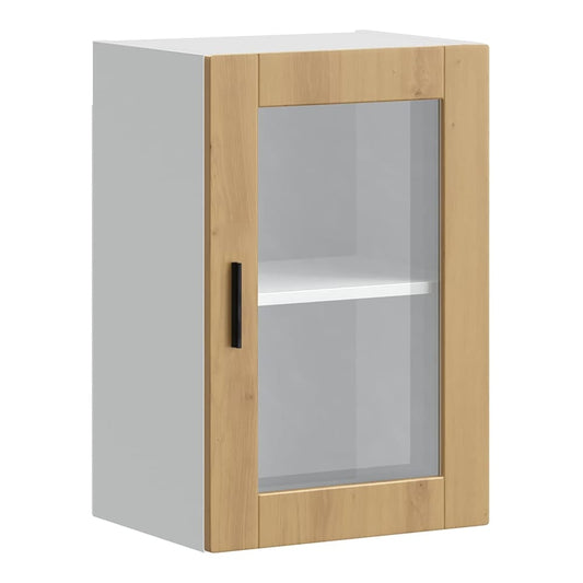 Kitchen Wall Cabinet with Glass Door "Porto" Artisan oak 1x wall corner cabinet 57 cm wide 100 cm high–2x wall glass cabinet (1 door) 40 cm wide 40 cm high 1x wall glass cabinet (1 door) 40 cm wide 60 cm high