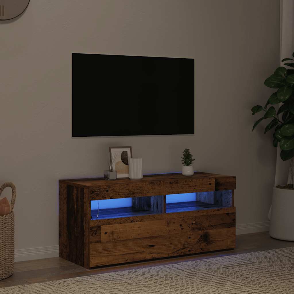 vidaXL TV Cabinet with LED Lights Old Wood 90x35x40 cm Engineered Wood 6