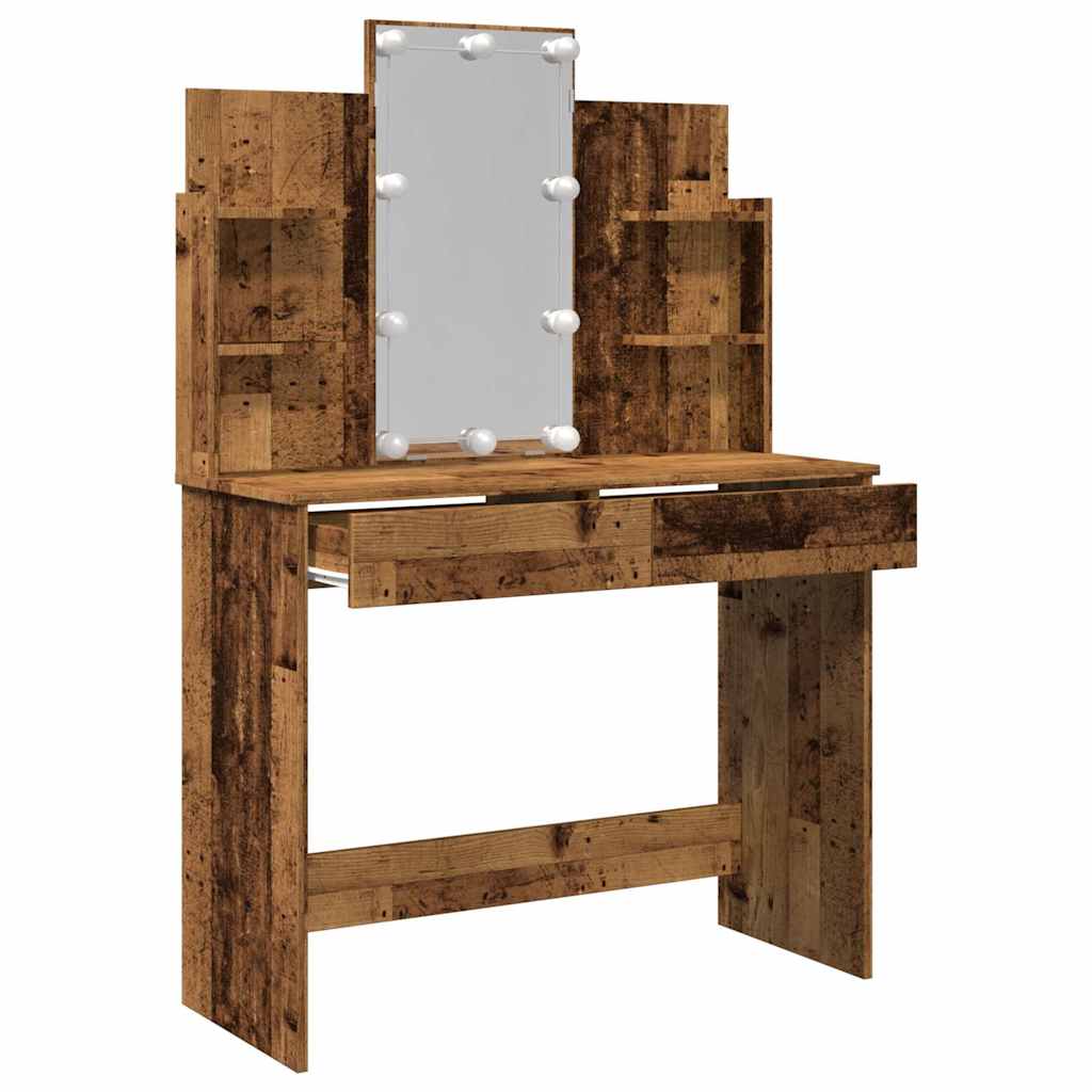 vidaXL Dressing Table with LED Lights Old Wood 96x40x142 cm 6
