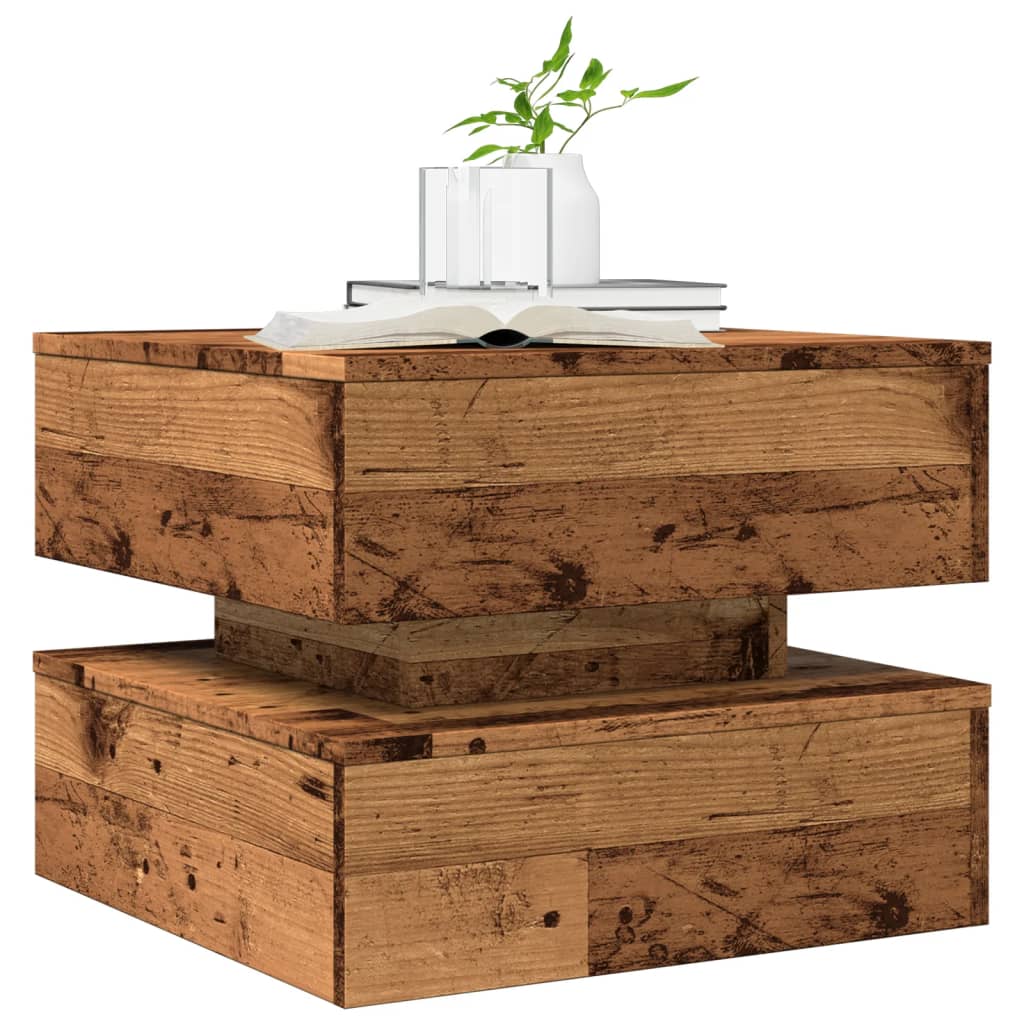 vidaXL Coffee Table with LED Lights Old Wood 50x50x40 cm 6