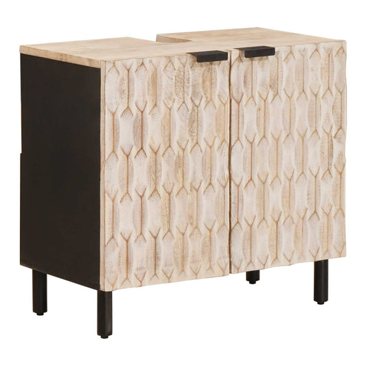 Bathroom Sink Cabinet White 62 x 33 x 58 cm Solid Mango Wood White wash finish