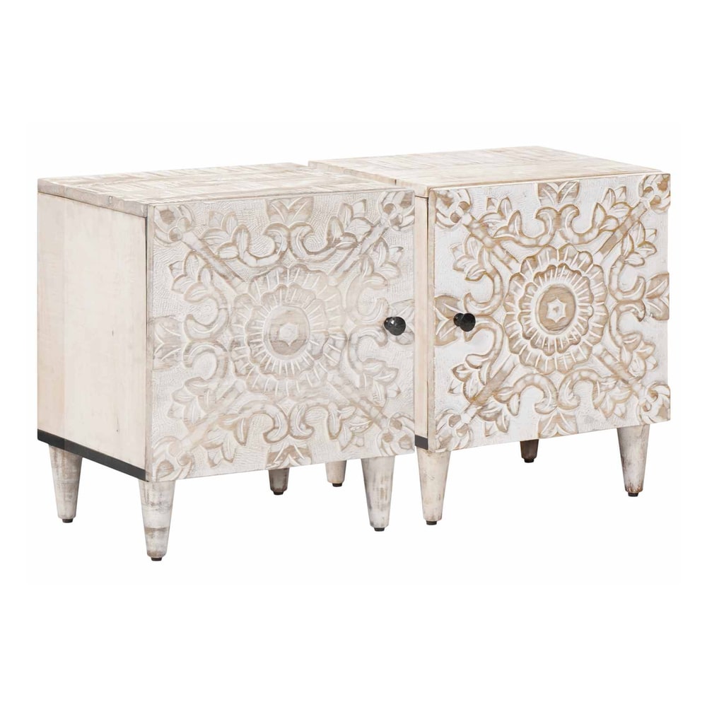 Bedside Cabinet 40 x 33 x 46 cm Solid Mango Wood White 2