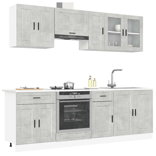 8 Piece Kitchen Cabinet Set "Porto" Engineered Wood Concrete grey