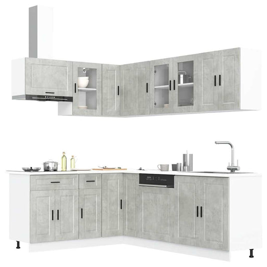 11 Piece Kitchen Cabinet Set "Porto" Engineered Wood Concrete grey