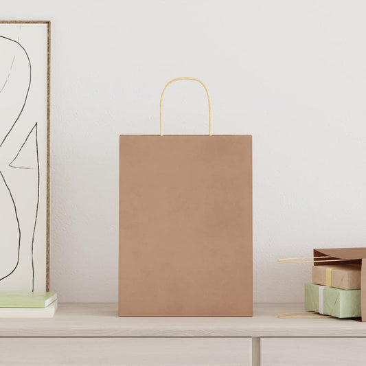 vidaXL Paper Bags 250 pcs with Handles Brown 26x12x35 cm 2