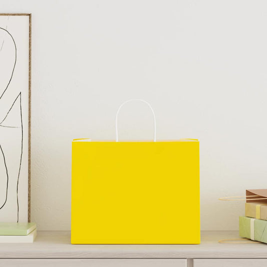 vidaXL Paper Bags 250 pcs with Handles Yellow 32x22x24 cm 2