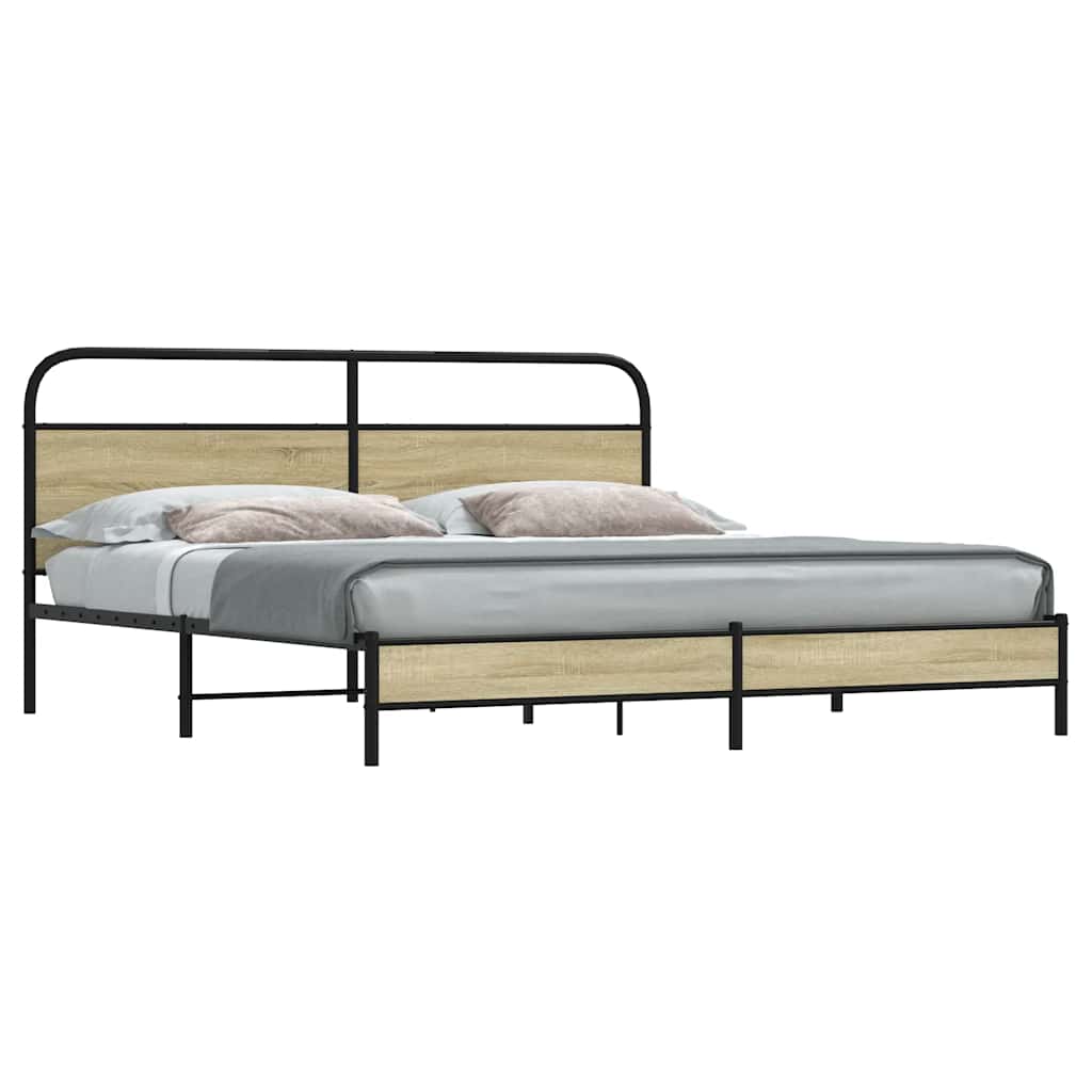 vidaXL Bed Frame without Mattress Engineered Wood Sonoma oak Length 200 cm With headboard & low footboard