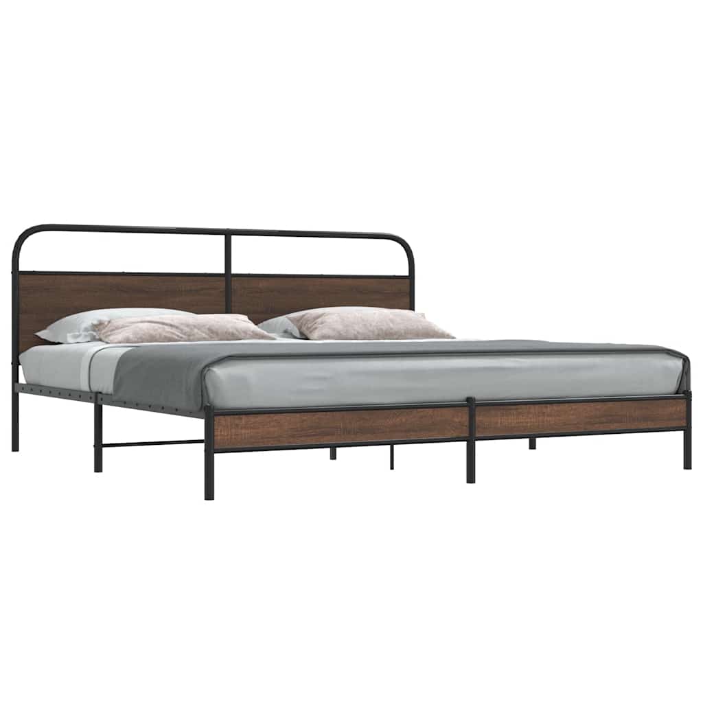 vidaXL Bed Frame without Mattress Engineered Wood Brown oak Length 200 cm With headboard & low footboard