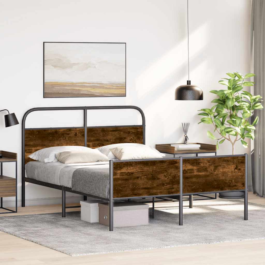 vidaXL Bed Frame without Mattress Sonoma Oak Engineered Wood Smoked Oak Length 190 cm with Headboard & High Footboard