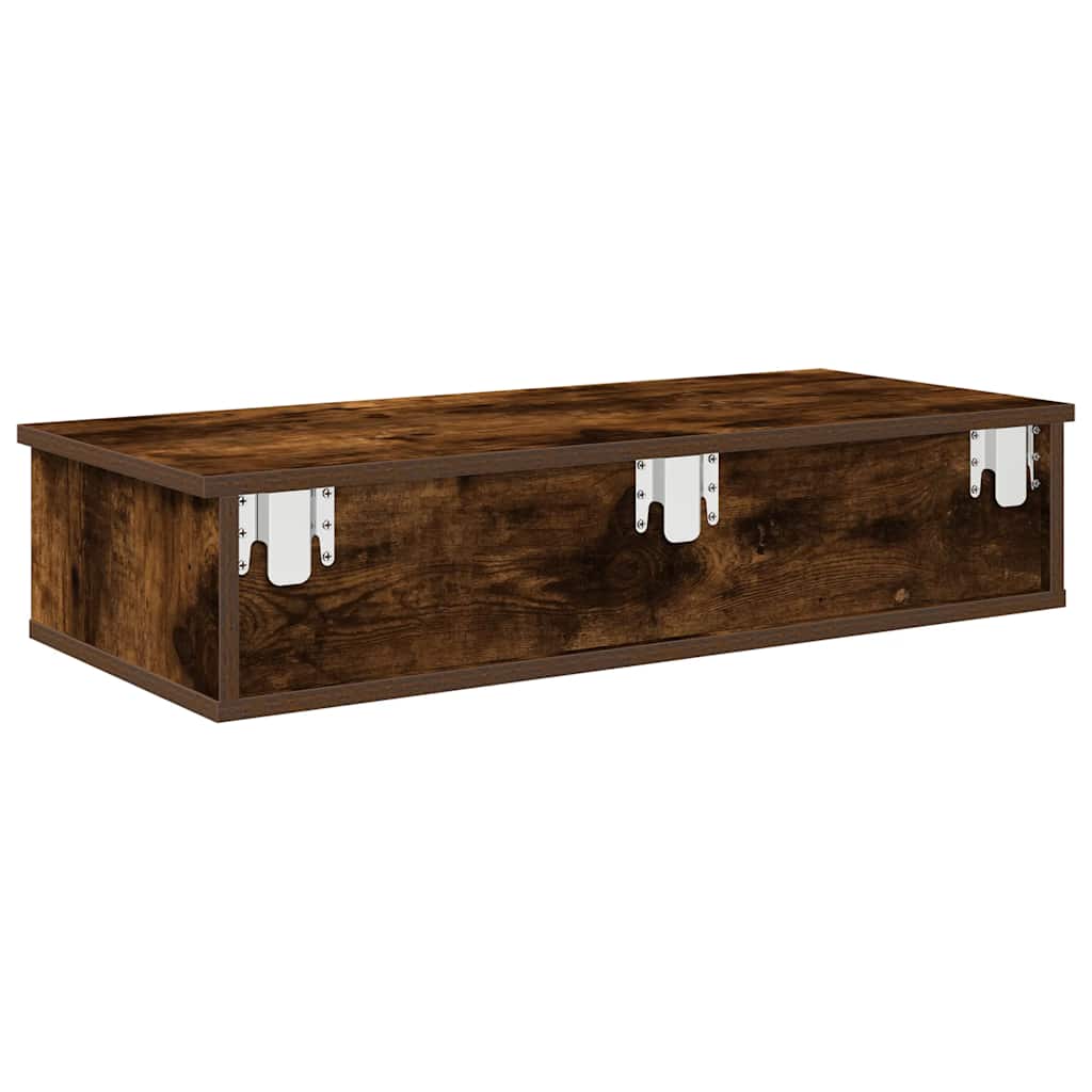 vidaXL Wall Shelf with Drawers Smoked Oak 80x31x17 cm Engineered Wood 6