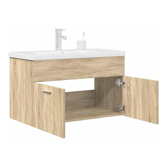 Sink Cabinet with Built-in Basin Engineered Wood Sonoma oak 80 x 38.5 x 46 cm With faucet