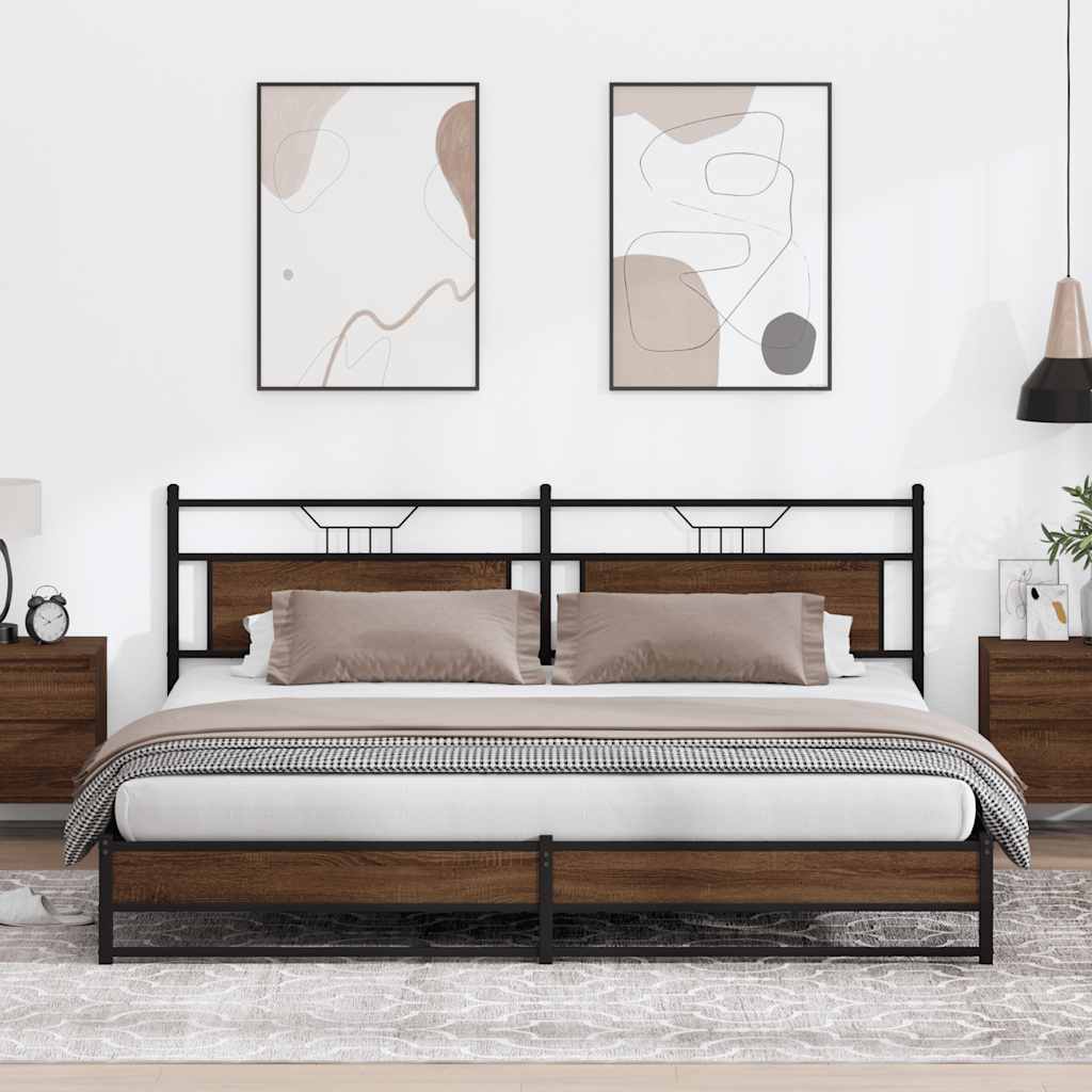 vidaXL Bed Frame without Mattress Engineered Wood Brown Oak with Headboard & Dual Low Footboard