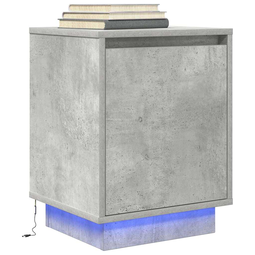 vidaXL Bedside Cabinets with LED Lights 2 pcs Concrete Grey 38x34x50 cm 6