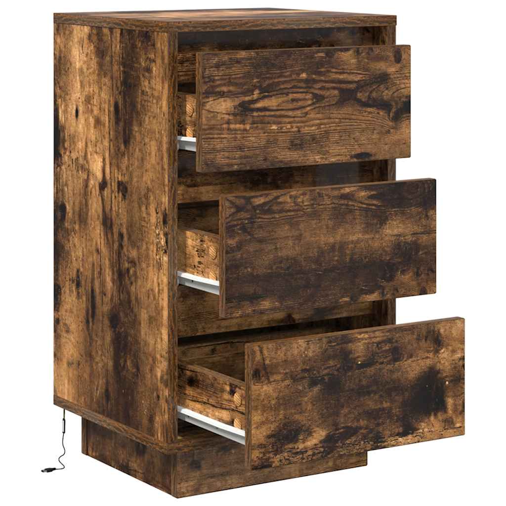 vidaXL Bedside Cabinet with LED Lights Smoked Oak 38x34x65 cm 6