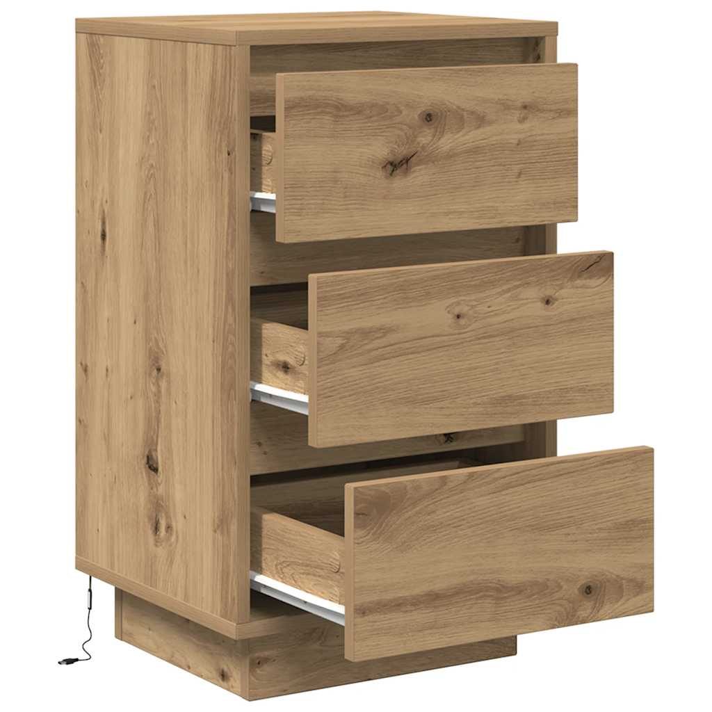 vidaXL Bedside Cabinet with LED Lights Artisan Oak 38x34x65 cm 6