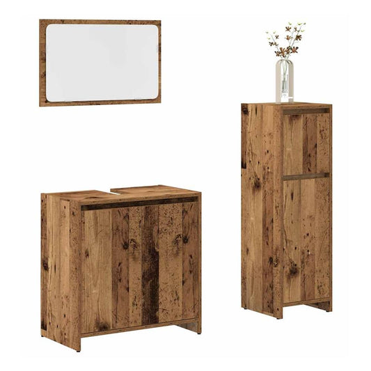 3 Piece Bathroom Furniture Set Engineered Wood Old wood