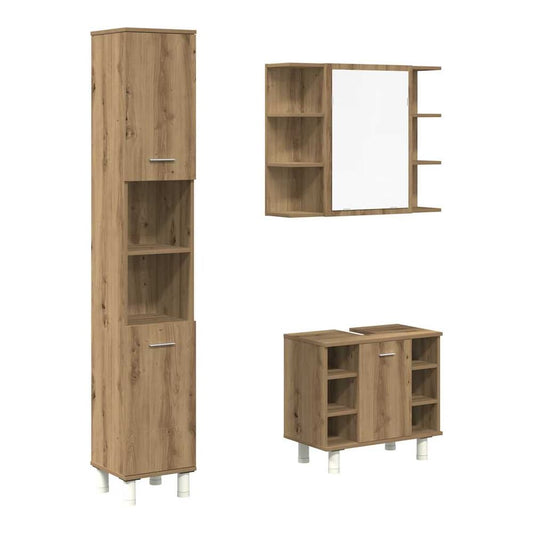 3 Piece Bathroom Furniture Set Engineered Wood Artisan oak