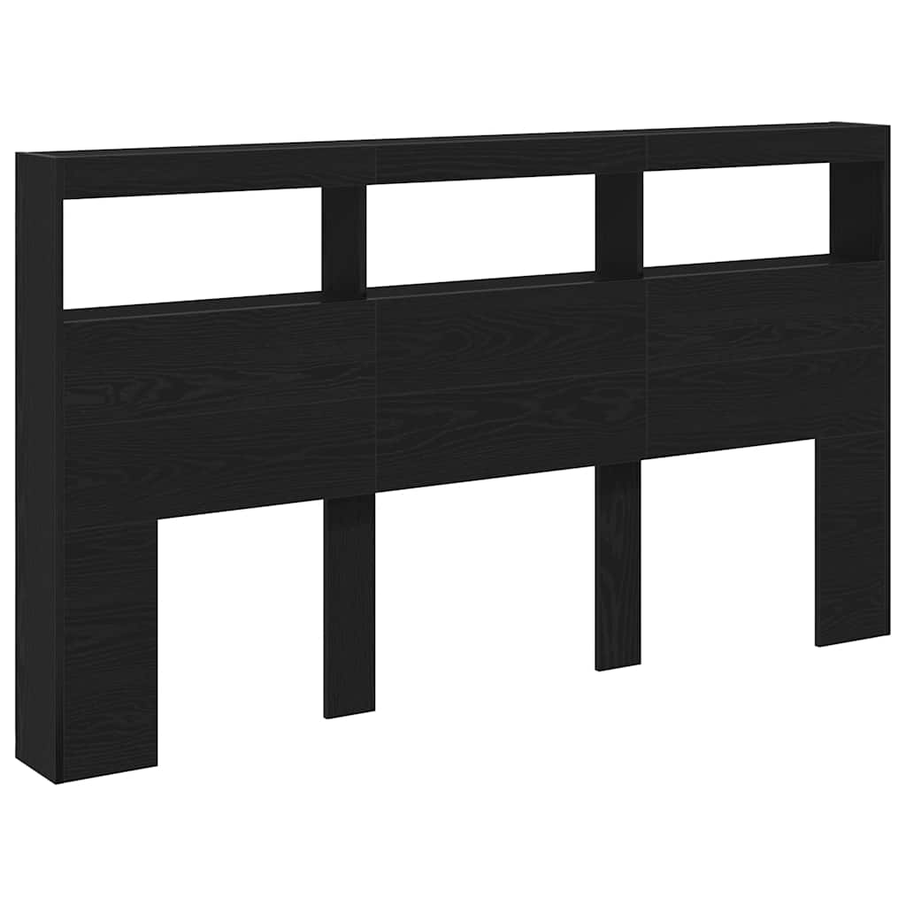vidaXL Headboard Cabinet with LED Black Oak 180x17x102 cm 6