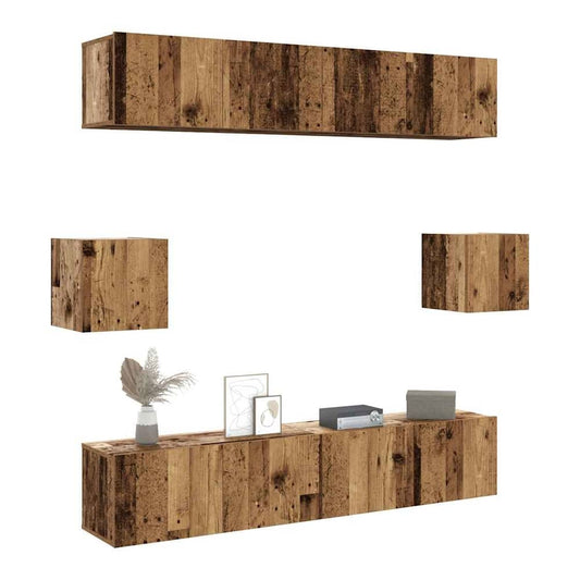 6 Piece TV Cabinet Set Engineered Wood Width 80 cm Old wood