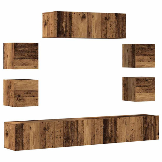 7 Piece TV Cabinet Set Engineered Wood Width 100 cm Old wood