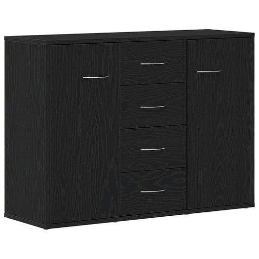 Black oak sideboard with silver handles, showing the front of the unit