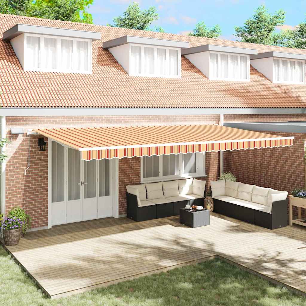 Manual Awning with Solar LED 6 x 3 m 100% Polyester with White Frame Drop 300 cm Width 600 cm Yellow/orange/white
