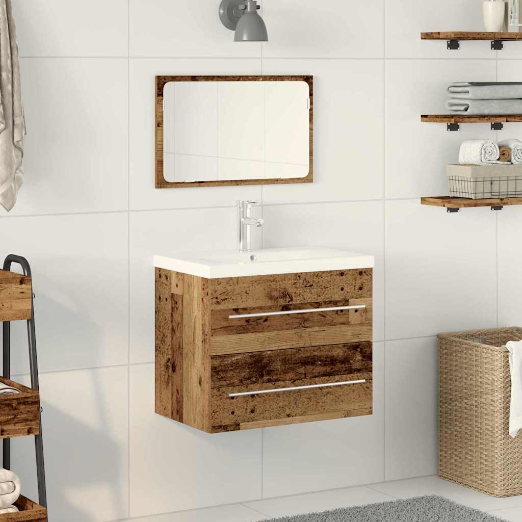 Sink Cabinet Built-in Basin Wood Faucet Old