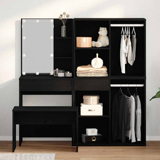 Dressing Table Set with LED Engineered Wood Black oak