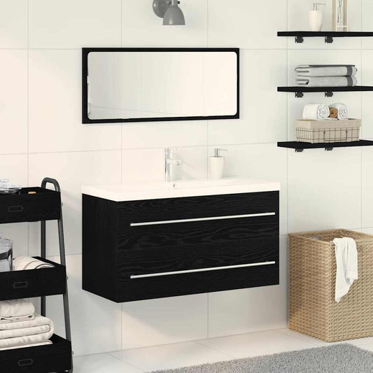 Bathroom Sink Cabinet with Built-in Basin with Faucet Black oak 90 x 38.5 x 48 cm