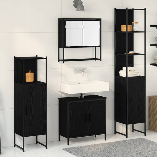 4 Piece Bathroom Furniture Set Engineered Wood Black oak