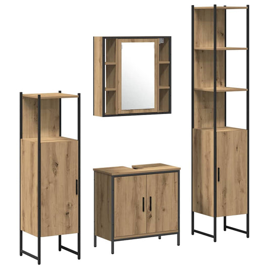 4 Piece Bathroom Cabinet Set Engineered Wood Artisan oak