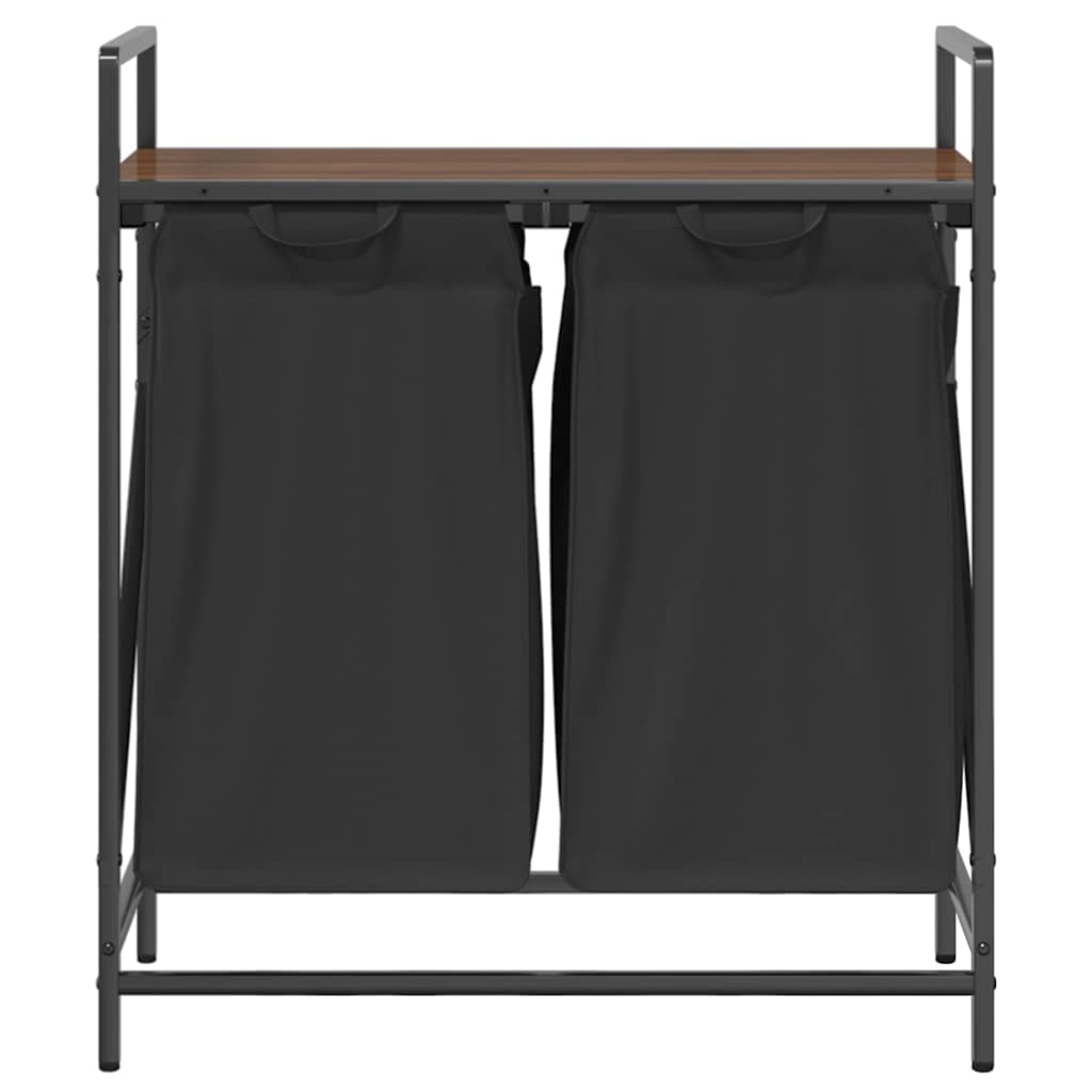 vidaXL Laundry Basket 2 Compartments with Shelf Brown Oak 6