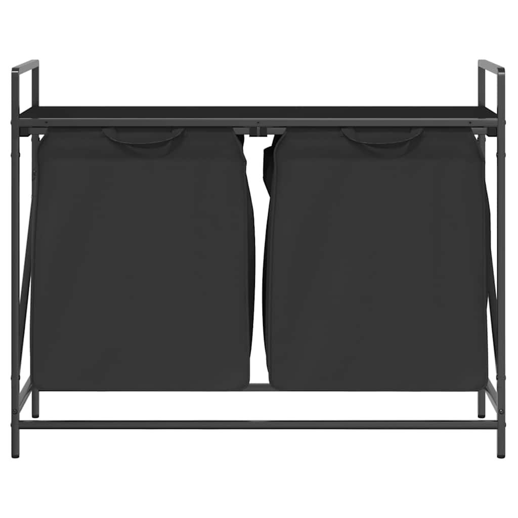 vidaXL Laundry Basket 2 Compartments with Shelf Black Oak 6