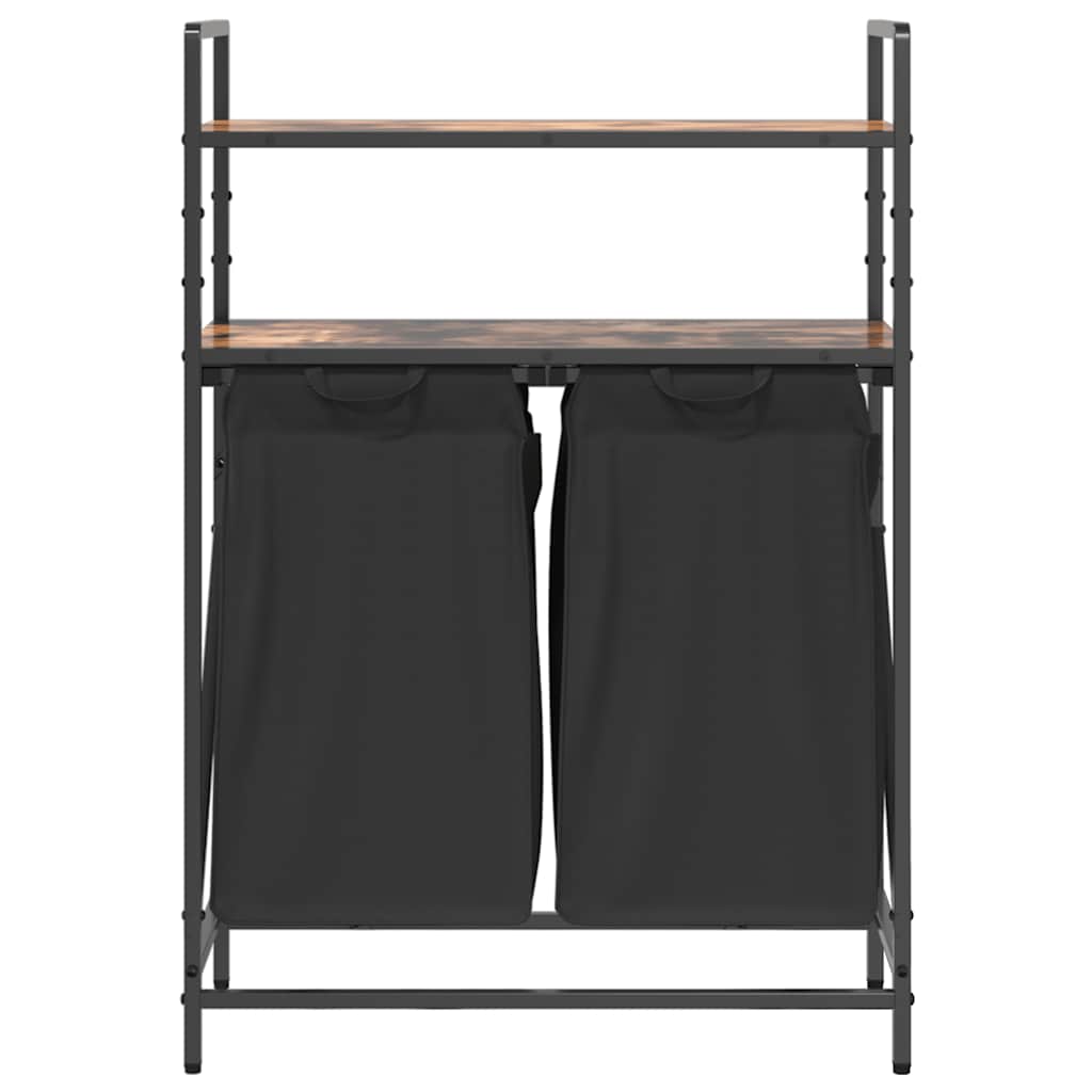 vidaXL Laundry Basket 2 Compartments with Shelves Smoked Oak 6