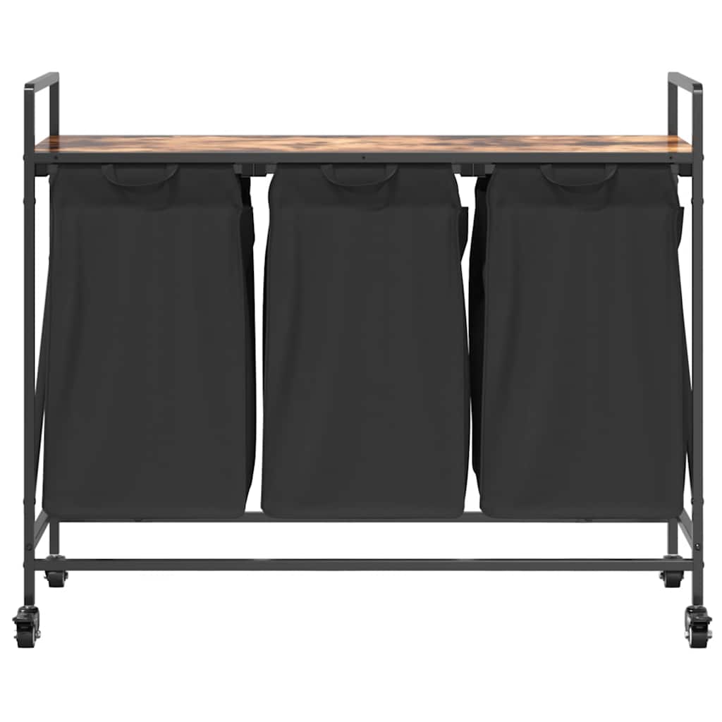 vidaXL Laundry Basket 3 Compartments with Wheels Smoked Oak 6