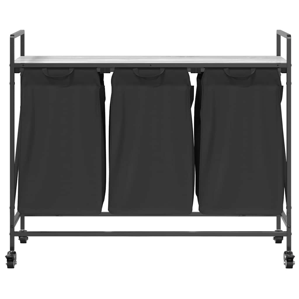 vidaXL Laundry Basket 3 Compartments with Wheels Grey Sonoma 6