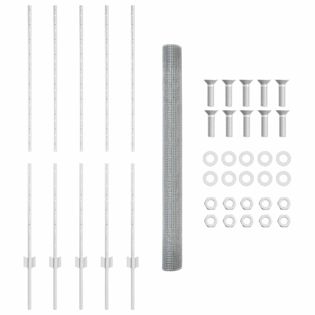 vidaXL Welded Wire Fence with Posts 10 x 1.4 m Galvanised Steel Silver 6
