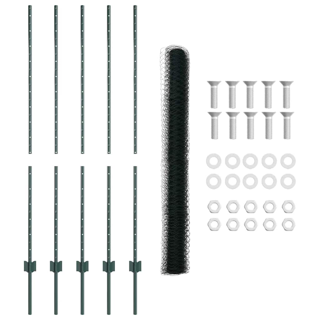 vidaXL Hexagonal Fence with Post 10 x 1.4 m PVC-Coated Steel Green 6