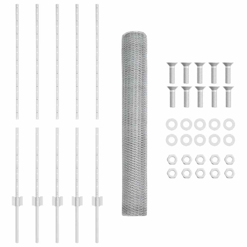 vidaXL Hexagonal Fence with Post 10 x 1.2 m Galvanised Steel Silver 6